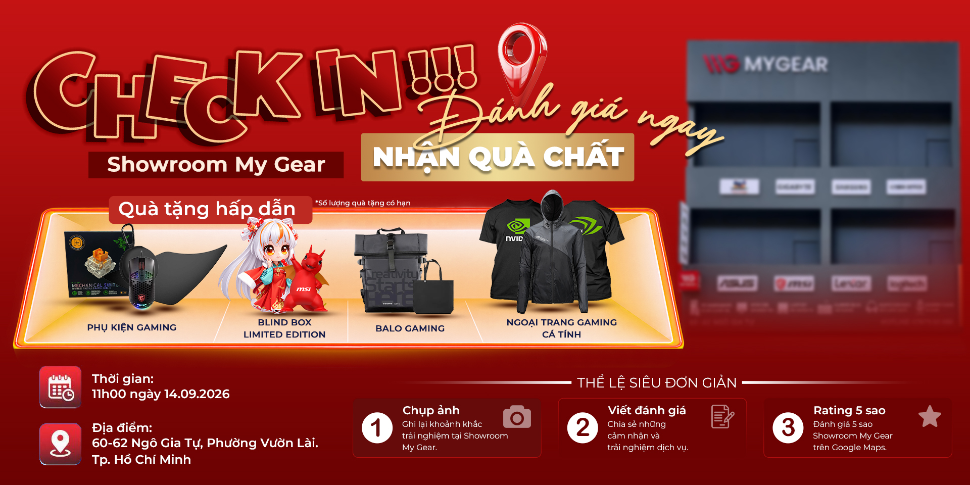 Check-in tại showroom MYGEAR Ngô Gia Tự, đánh giá nhận quà chất