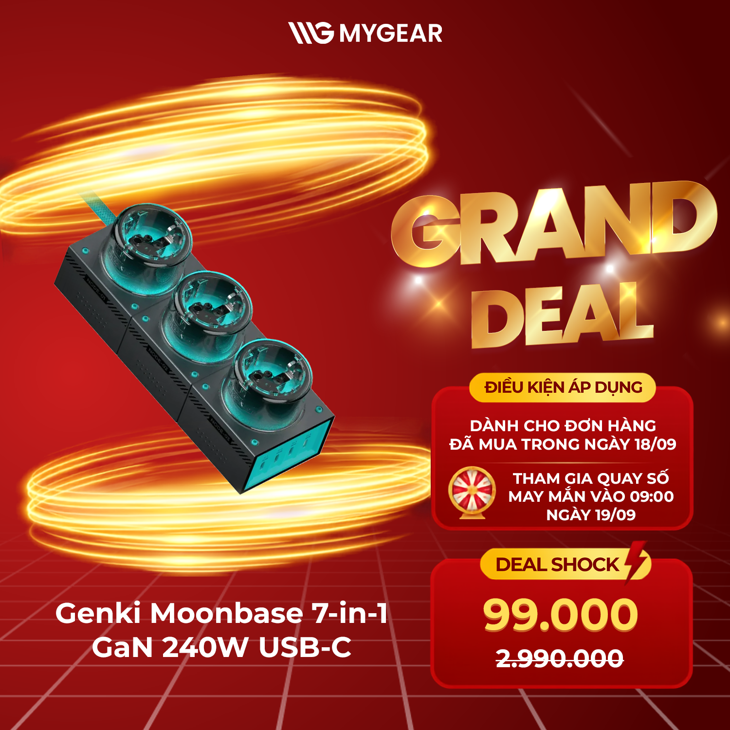 Genki Moonbase 7-in-1 GaN 240W USB-C Deal Shock 99.000đ